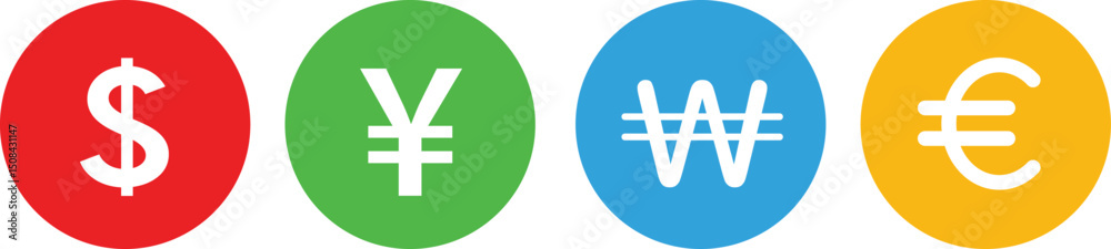 Fototapeta premium Money Currency symbol icons. Dollar, Yen, Won, Euro symbol sign. Vector design elements.