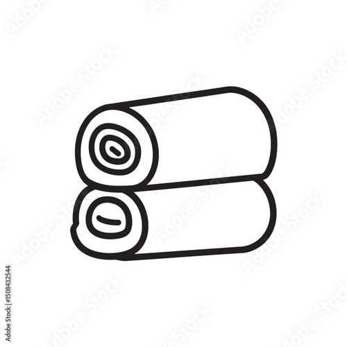Two neatly rolled towels are stacked upon each other in this line art