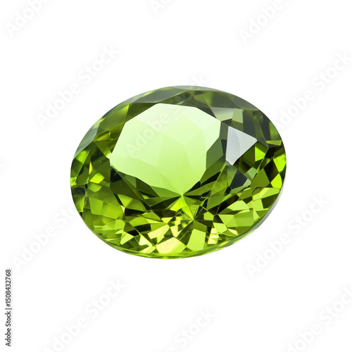 Green peridot gemstone isolated on transparent background