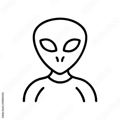Alien icon in minimalist style, black outline, transparent background