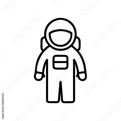 Astronaut icon in a minimalist style with black outline, transparent background