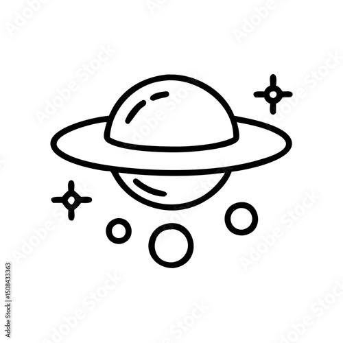 Deep space icon in minimalist style with black outline and transparent background  