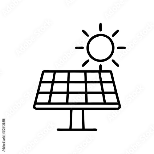 Solar panel icon in a minimalist style, black outline, transparent background