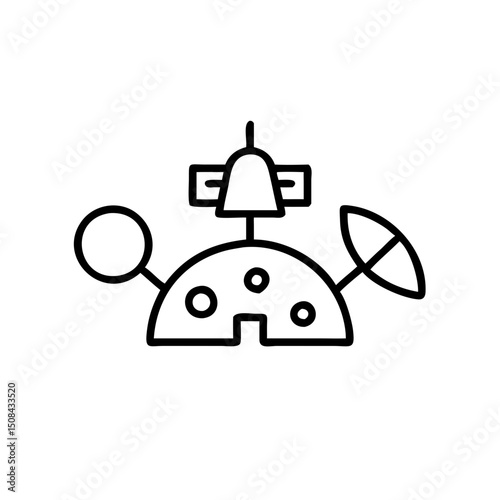 Space colony icon representing exploration and innovation in black outline  