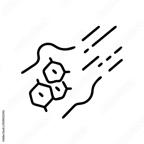 Space debris icon in minimalist style with black outline and transparent background  