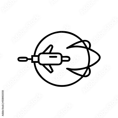 Space engine icon illustrating space exploration and innovation, black outline, transparent background  