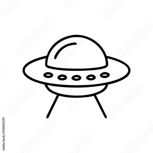 UFO icon in minimalistic style with black outline, transparent background