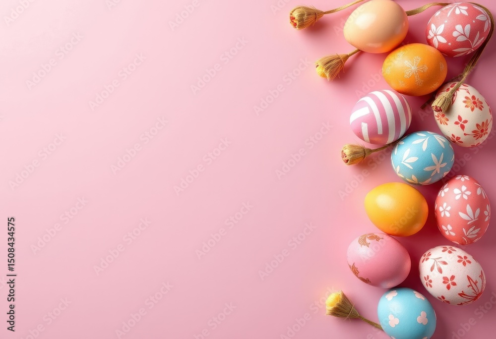 Obraz premium Decorative Easter Eggs with Floral Patterns on Pink Background 