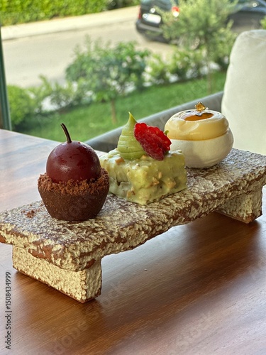 A combination of different cakes in the selection.