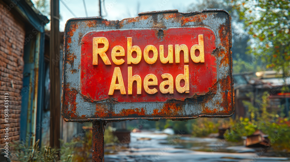 Obraz premium Rusty Rebound Ahead Sign Symbolizing Economic Recovery and Comeback