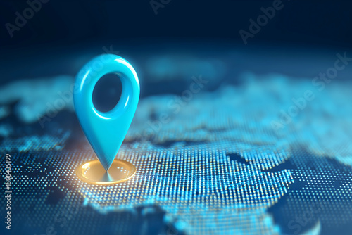A digital map with a blue location pin marking a specific spot, symbolizing navigation or geolocation technology.