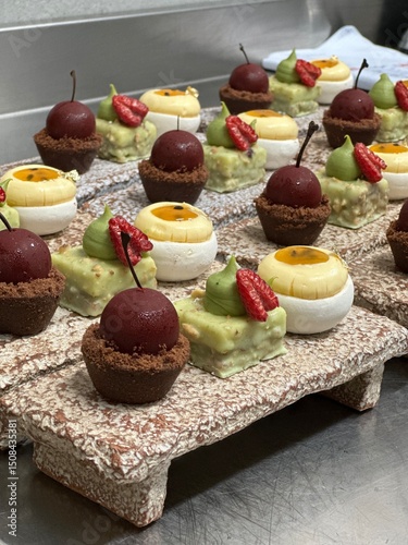 A combination of different cakes in the selection.