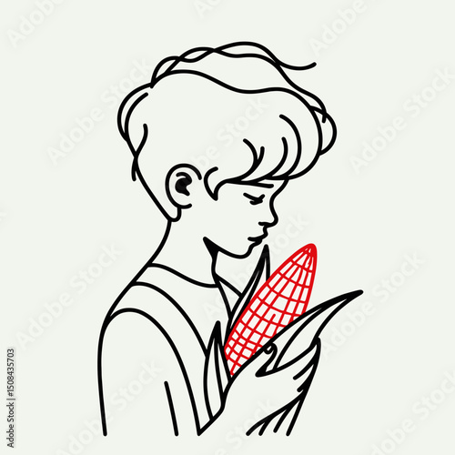 Boy holding corn illustration