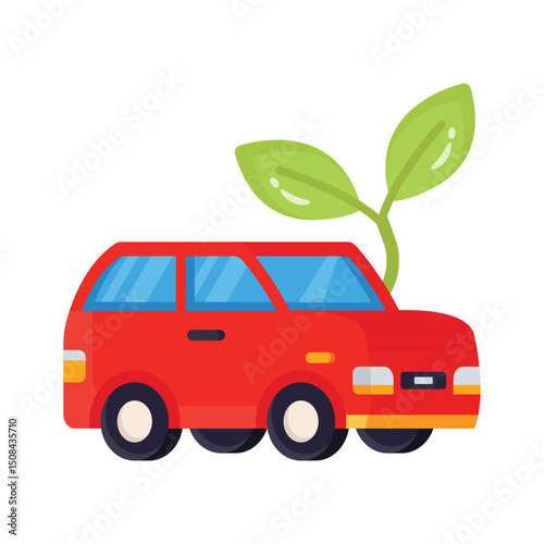 Here is a 2d icon showing charging car with leaves