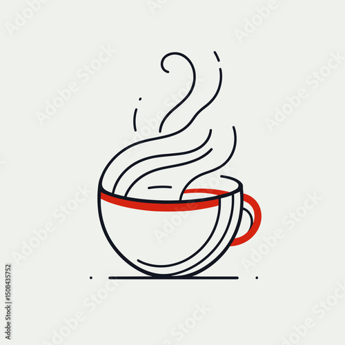Minimal coffee cup with saucer and steam line art