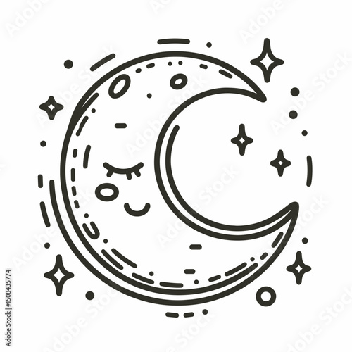 Smiling crescent moon with stars 