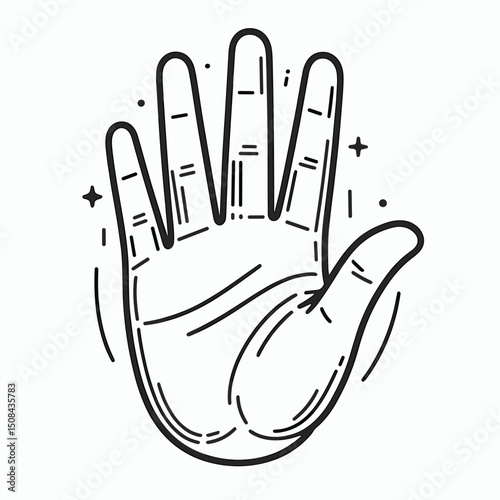 Raised human hand in line art style 