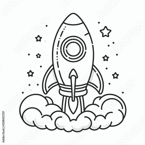 Rocket launching with smoke and stars