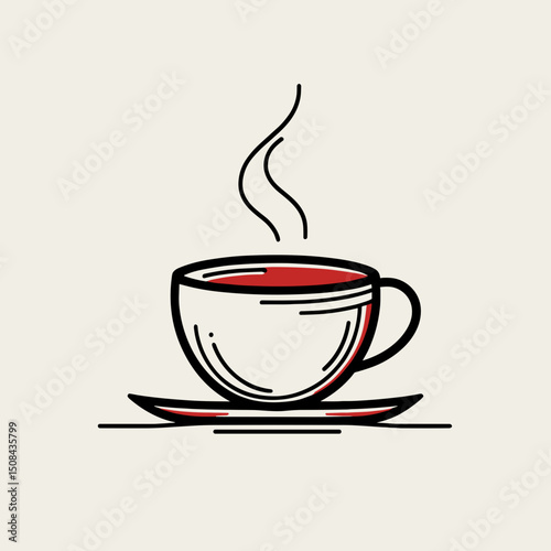 Minimal coffee cup with saucer and steam line art