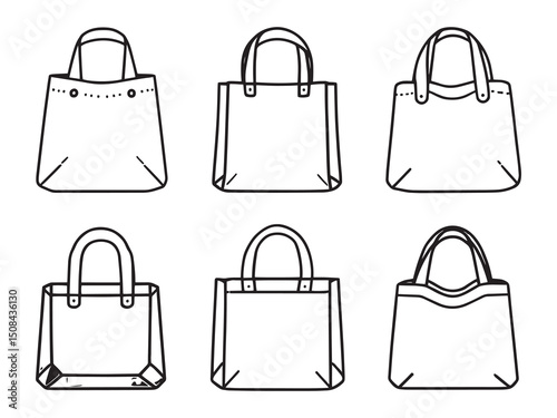 Reusable shopping bags vector line art illustration