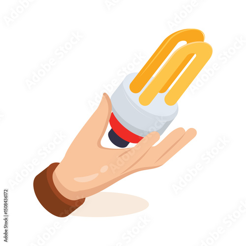 A trendy 2d icon showing energy saver bulb in hand