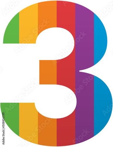 Pride Month Number Three 3 Icon Rainbow LGBTQ Icon