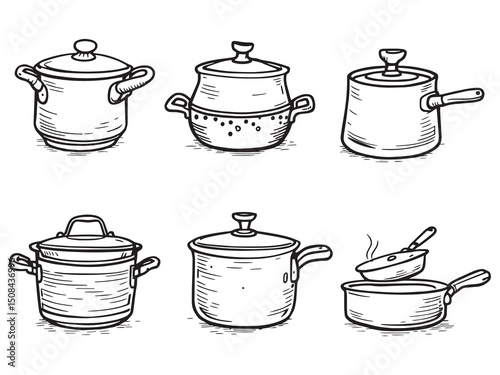Saucepan vector line art illustration