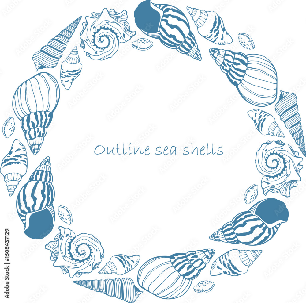 Outline template border of vector sea shells isolated. Sea hand drawn illustration. Outline template border of vector sea shells isolated. Sea hand drawn illustration.