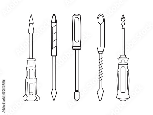Screwdriver vector line art illustration