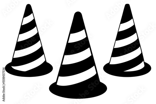 Black and White Striped Traffic Cone – Safety and Road Construction Cone Icon