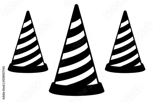 Black and White Striped Traffic Cone – Safety and Road Construction Cone Icon