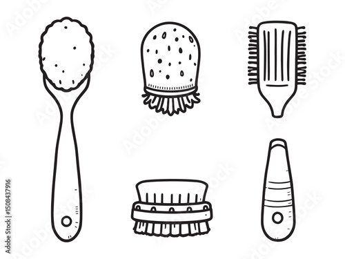 Scrub brushes vector line art illustration