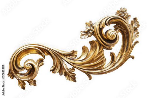 Ornate gold baroque design element isolated on transparent background