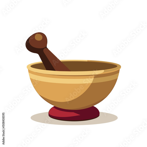Illustration of a Mortar and Pestle for Grinding Herbs and Spices in a Kitchen Setting