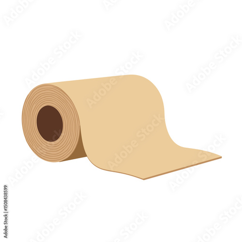 Illustration of a Roll of Brown Paper Towels or Toilet Paper on White Background
