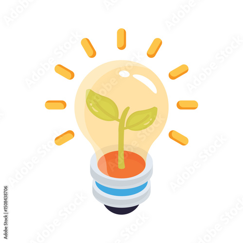 A 2d icon showing eco electricity light bulb