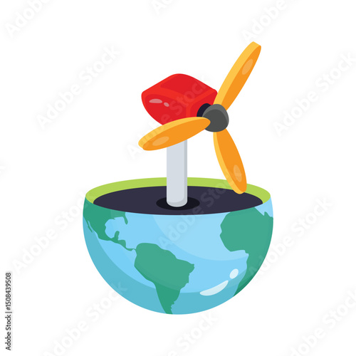 A trendy 2d icon visualizing wind turbine energy