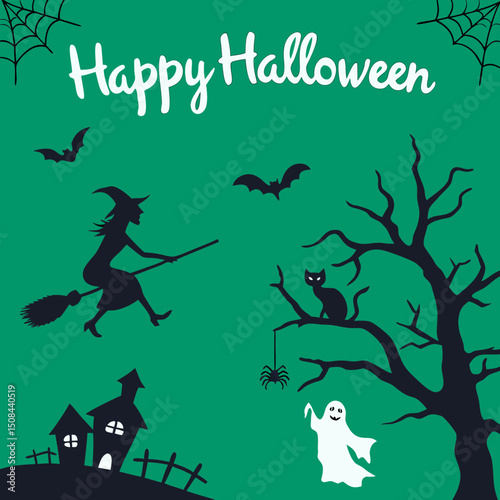Set of Halloween silhouettes black icon and character. Vector illustration. Isolated on white background.