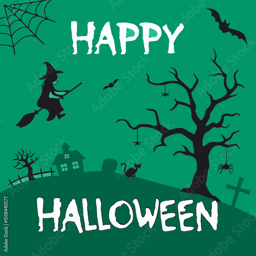 Set of Halloween silhouettes black icon and character. Vector illustration. Isolated on white background.