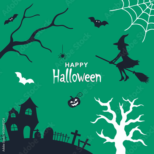 Set of Halloween silhouettes black icon and character. Vector illustration. Isolated on white background.