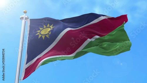 Namibia Realistic Waving Flag Animation Loop