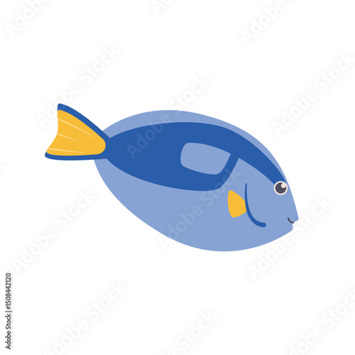 Vector illustration of blue tang fish on isolated white background.