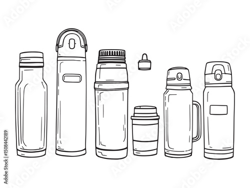 Thermos vector line art illustration