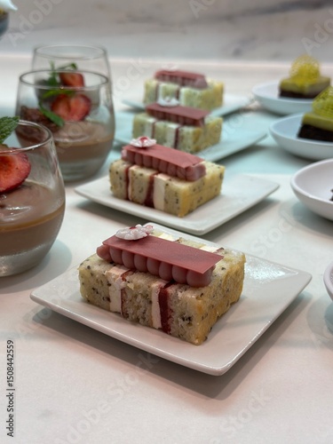 A combination of different cakes in the selection.
