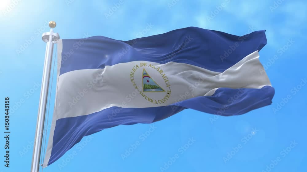 Nicaragua Realistic Waving Flag Animation Loop