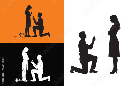 Man Proposing to Woman Icon Set Love Romance and Commitment Symbols