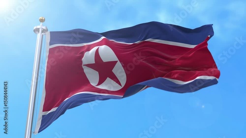 North Korea Realistic Waving Flag Animation Loop