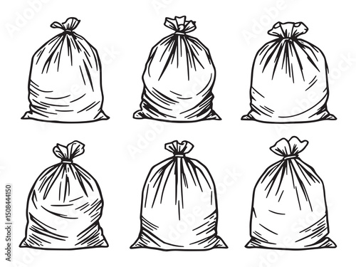 Trash bags vector line art illustration