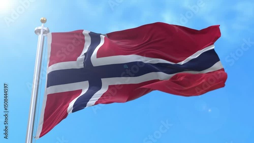 Norway Realistic Waving Flag Animation Loop