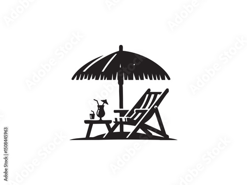 Beach Chair Vector Silhouette - Black Vector Icon for Beach and Resort Themes.